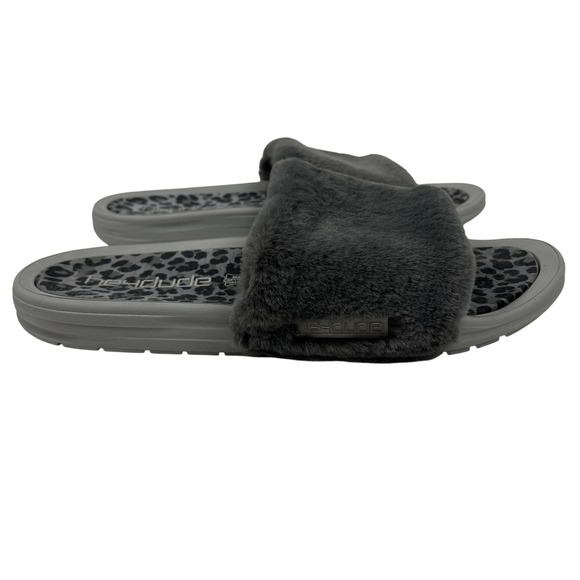 Hey Dude Fuzzy Slide Sandals Leopard Footbed Women's 12 Peggy Grey Cheetah - Picture 10 of 12